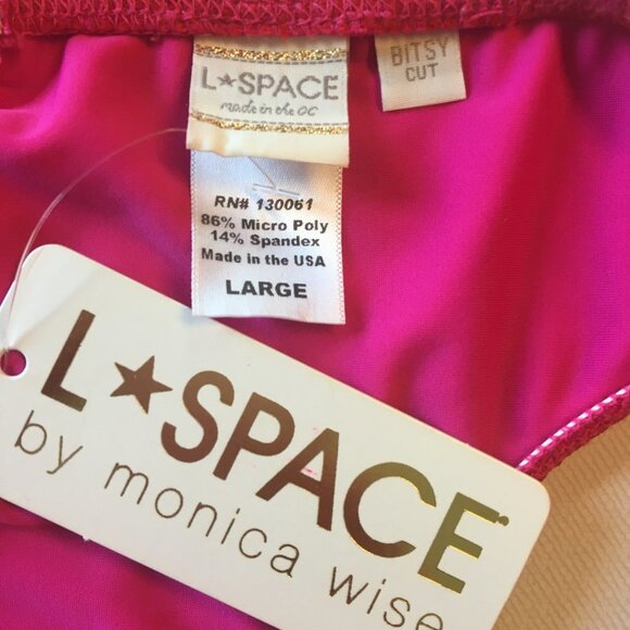 L*Space by Monica Wise Bikini Bottoms Bitsy Cut Fuchsia Large - Picture 4 of 5